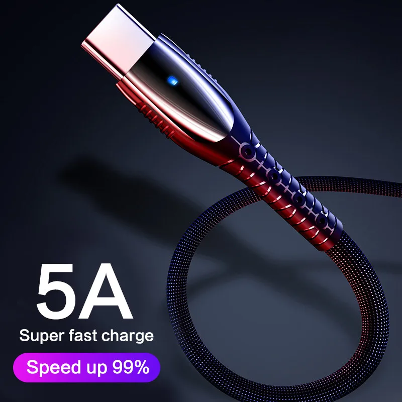 Кабель usb type c для быстрой зарядки 5А кабель для зарядки телефона с подсветкой из цинкового сплава кабели для быстрой зарядки 5,0 huawei mate 30 9 P 30 8 20