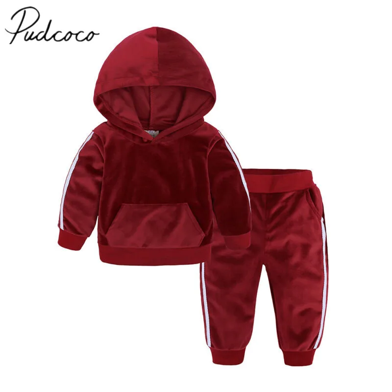 2 шт. бархатная толстовка с капюшоном и штаны для девочек | Детская одежда обувь