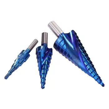 

Blue Nano Coating Cone Drills HSS Steel Woodworking Step Titanium Coated to Reduce Friction and Heat for Drilling Holes