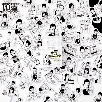 

46pcs/box Black White Coffee Shop Series Sticky Paper Sticker Flakes Stationery Scrapbooking Decoration Bullet Journal Material
