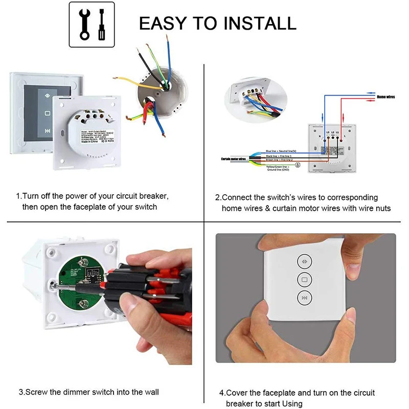 ЕС, США, Wifi, сенсорный переключатель для занавесок, настенный переключатель, голосовое управление от Alexa/Google Phone, управление для электрического шторного двигателя, умный дом