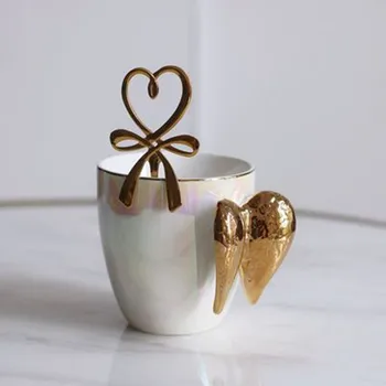 

Golden angel wings ceramic mug/pearl-dazzle painted gold cup coffee cup mark cup 7