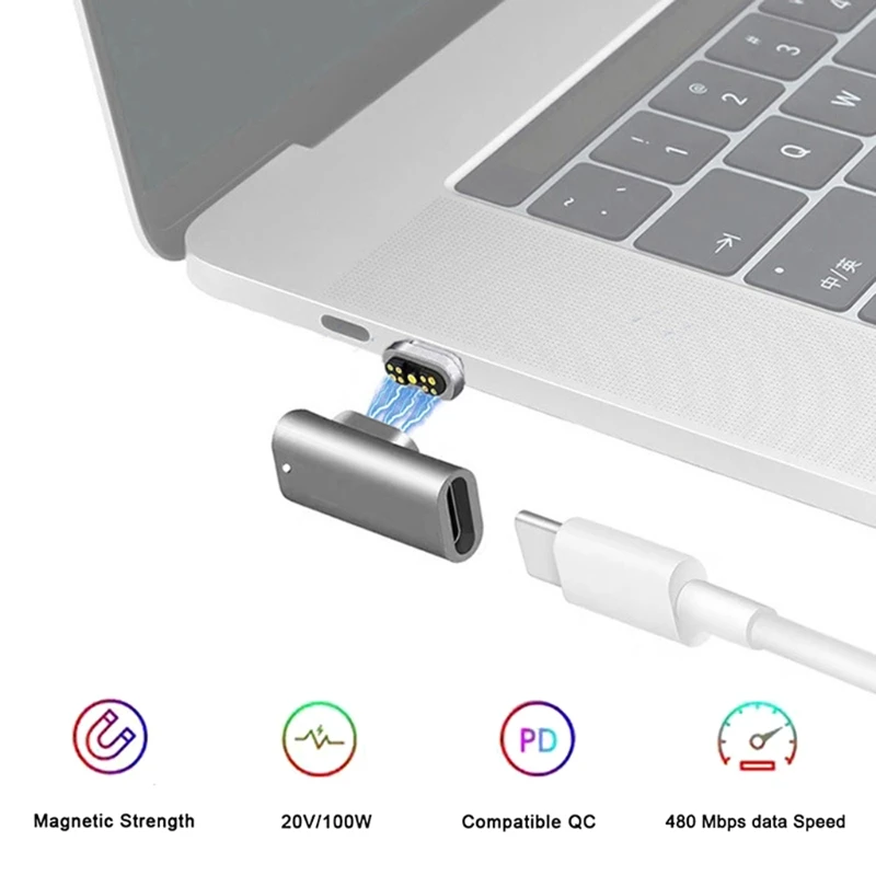 

Магнитный USB C адаптер 9 контактов Тип C разъем 100 Вт Быстрая зарядка 20 Мбит/с передача данных для MacBook Pro 2019 /Air