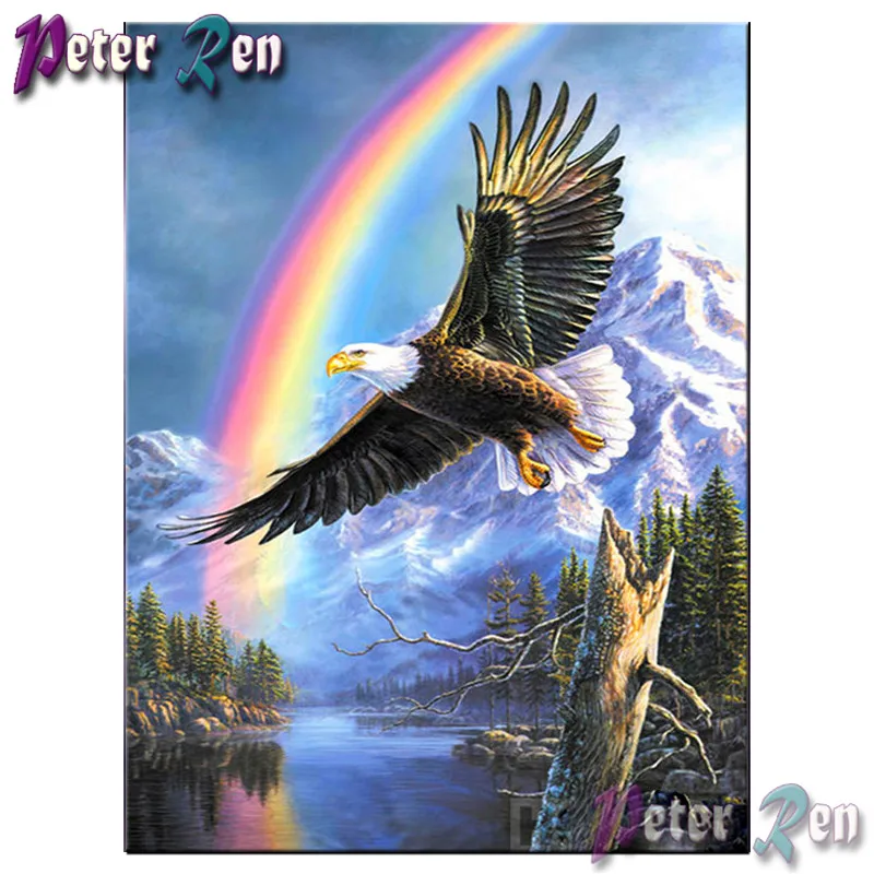 

diamond Painting Eagle flying snow mountain rainbow Cross Stitch DIY Square\Round Embroidery Rhinestone picture Home decoration