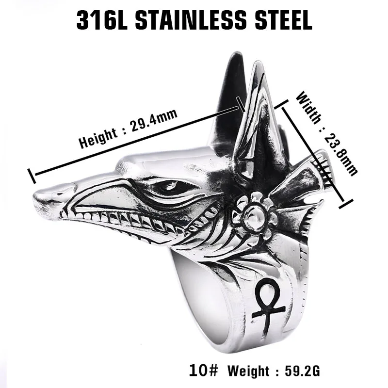 stainless steel Wolf Head Men Ring Vintage Egyptian Anubis God Fashion Jewelry Biker Ring Gift stainless steel ring finger ring animal ring