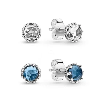 

2019 New Fashion Autumn Wonderland Transparent Shining Crown S925 Silver Blue Zircon Crown Sterling Silver Earrings