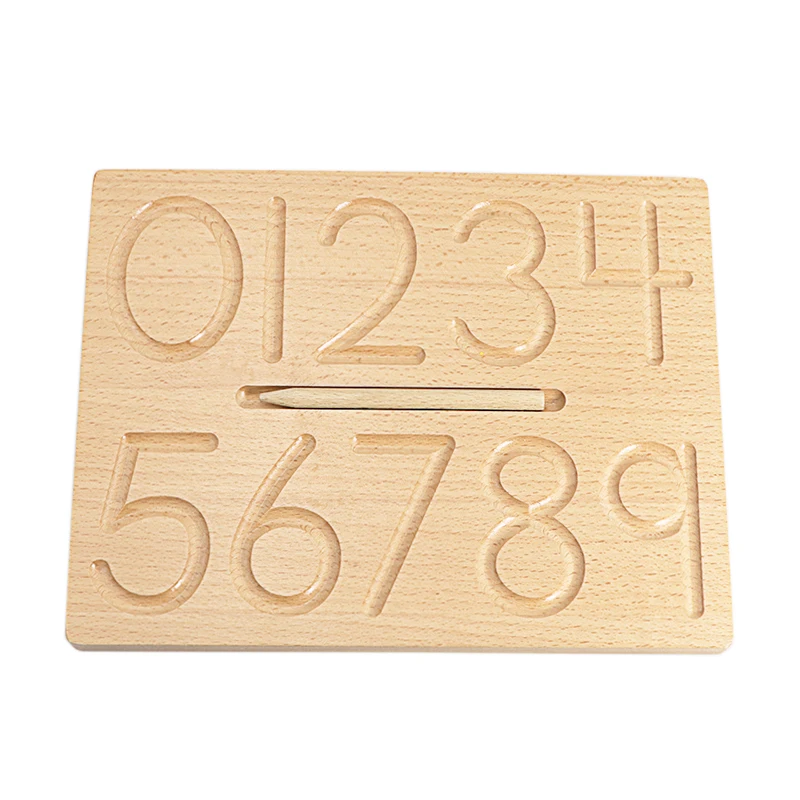 Montessori Tracing Groove Toys Writing Board Alphabet ABC Letters Board Double Shapes Number 1-10 Plush Double Side Beech Wood 2