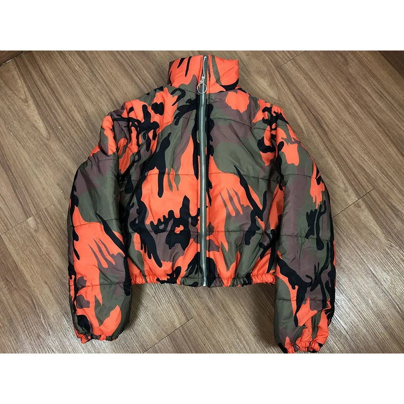 Goedkoop 2020 Winter Vrouwen Korte Parka Hoge Kraag Volledige Mouw Rits Camouflage Afdrukken Jas High Street Buitenste Night Club Jacket Tops