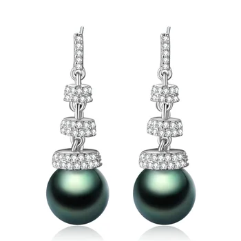

S925 Sterling Silver Earrings Personality Charm Temperament Female Elongated Inlaid Zircon Pearl Earrings
