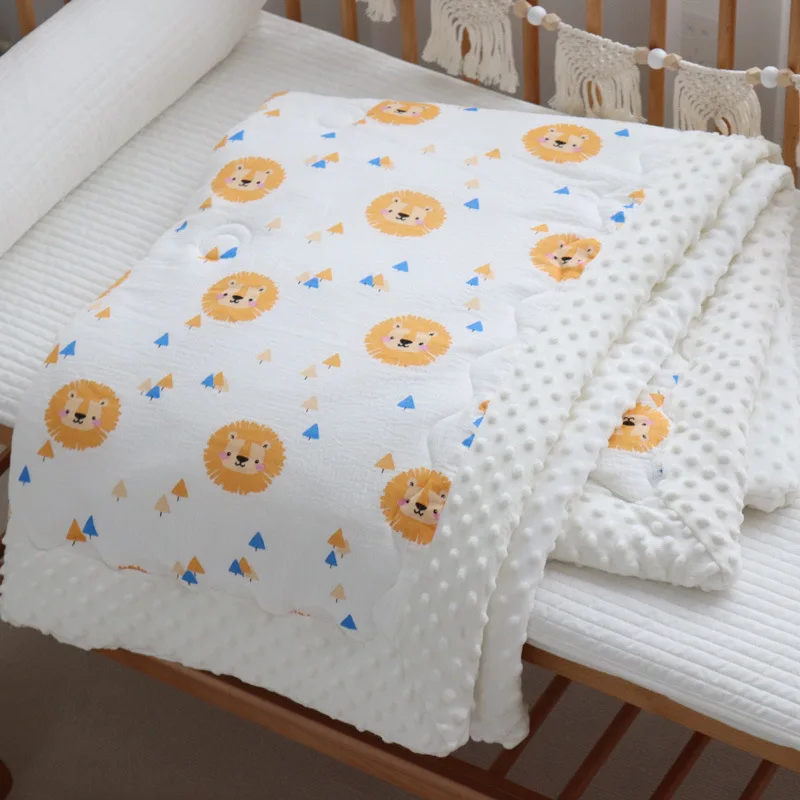 Minky Dot & Cotton Baby Quilt Cotton Comforter For Newborns Rainbow 100x120cm