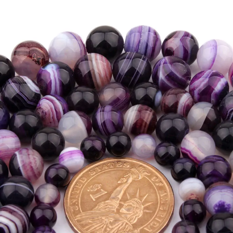 

6,8,10,12mm Smooth Round Bead Purple Stripe Banded Agates Natural Stone Beads For DIY Necklace Bracelets Jewelry Making 15"