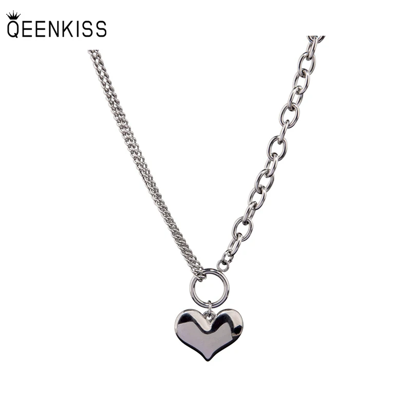 

QEENKISS NC809 Fine Jewelry Wholesale Fashion WomanGirl Birthday Wedding Gift Double Chain Heart Titanium Steel Pendant Necklace