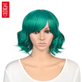 

YunRong Short Curly Synthetic Hair Wig 12 Inches Green Cosplay Synthetic Hair High Temperature Heat Resistant Synthetic Fiber