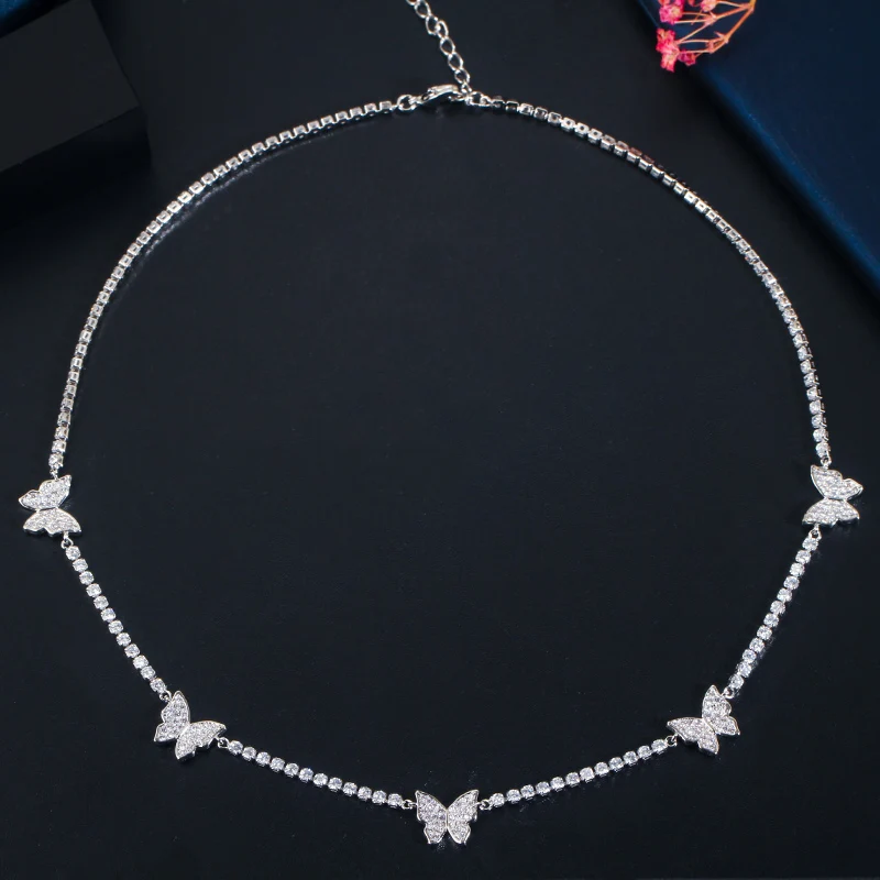 ThreeGraces 2020 Fashion Famous Brand Jewelry Elegant Butterfly Drop CZ White Crystal Pendant Chocker Necklace for Women PN104