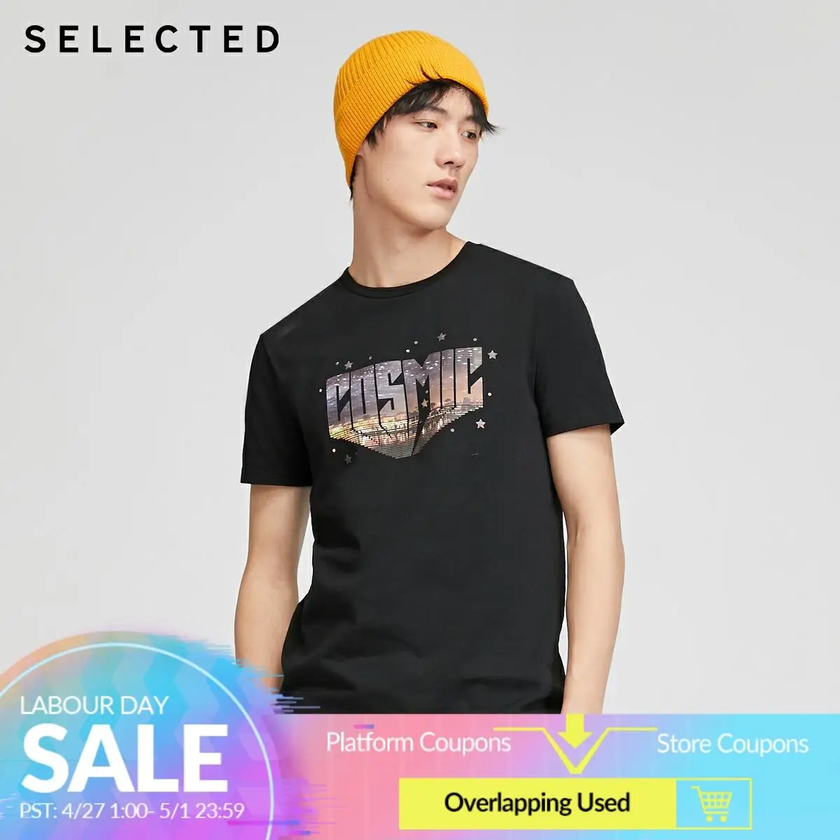 

SELECTED Men's 100% Cotton Letter Print Short-sleeved T-shirt S|420201505