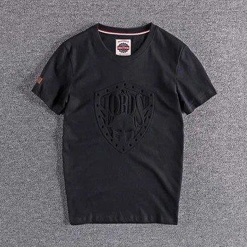

2020 Summer new three-dimensional shield pattern European and American trend cotton young men's round neck short sleeve T-shirt