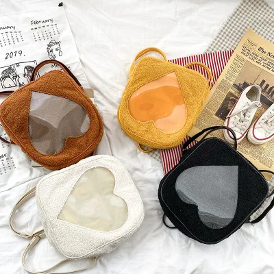 2020 женский вельветовый прозрачный школьный ранец love корейский рюкзак сумка ita |