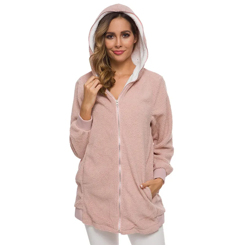 

Winter Fleece Sweater Sherpa Fleece Fluffy Long Cardigan Faux Fur Autumn Winter Hooded Streetwear Women Zippered Sweaters