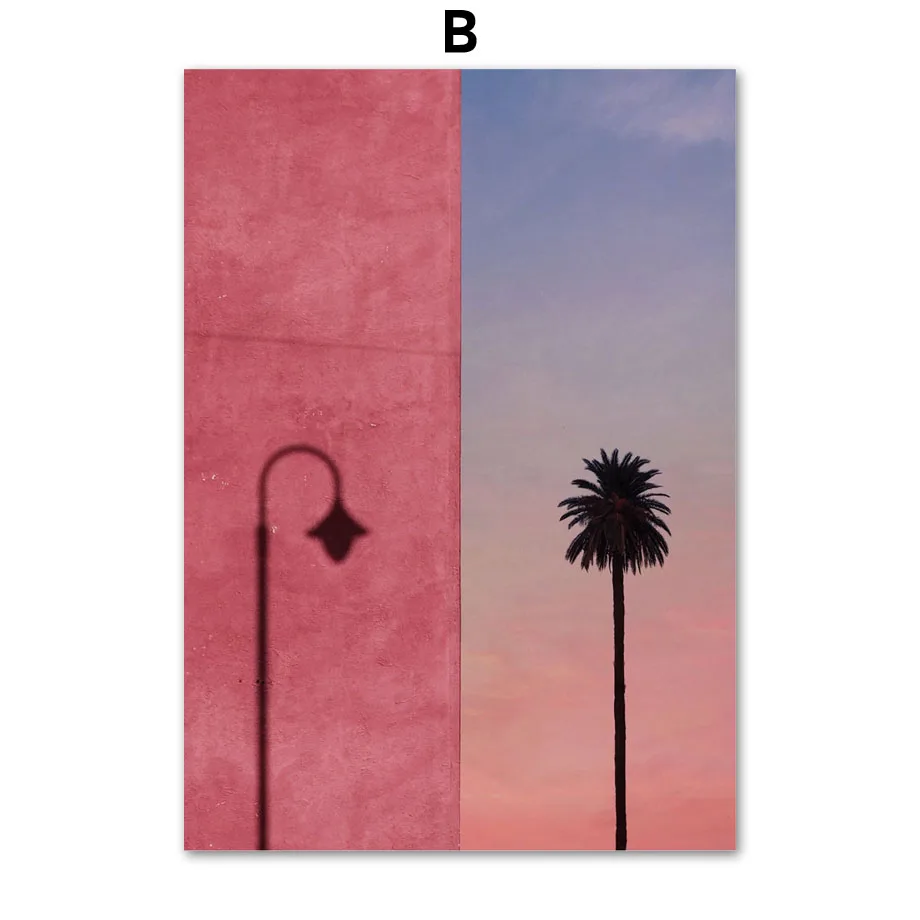 Wall-Art-Canvas-Painting-Pink-City-Flower-Light-Beach-Girl-Photo-Nordic-Posters-And-Prints-Wall (4)