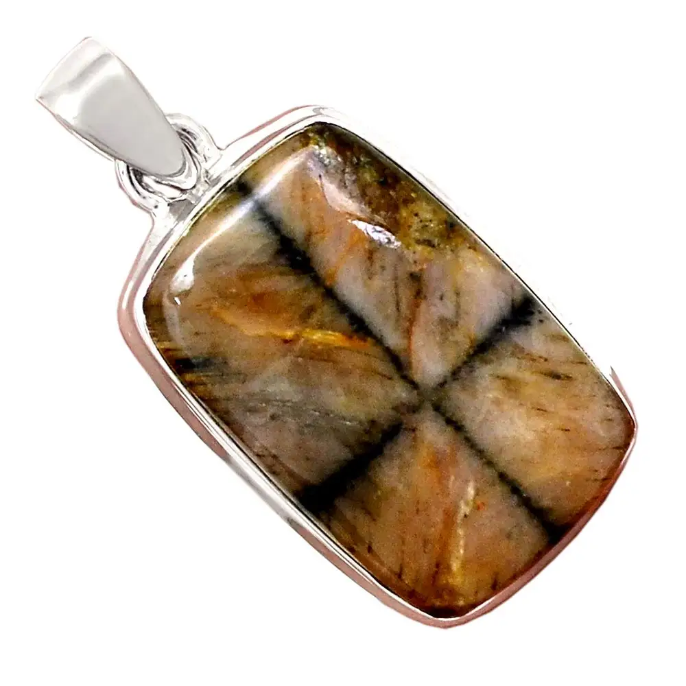 

Genuine CHIASTOLITE Pendant 925 Sterling Silver, 39.6 mm, AP6333