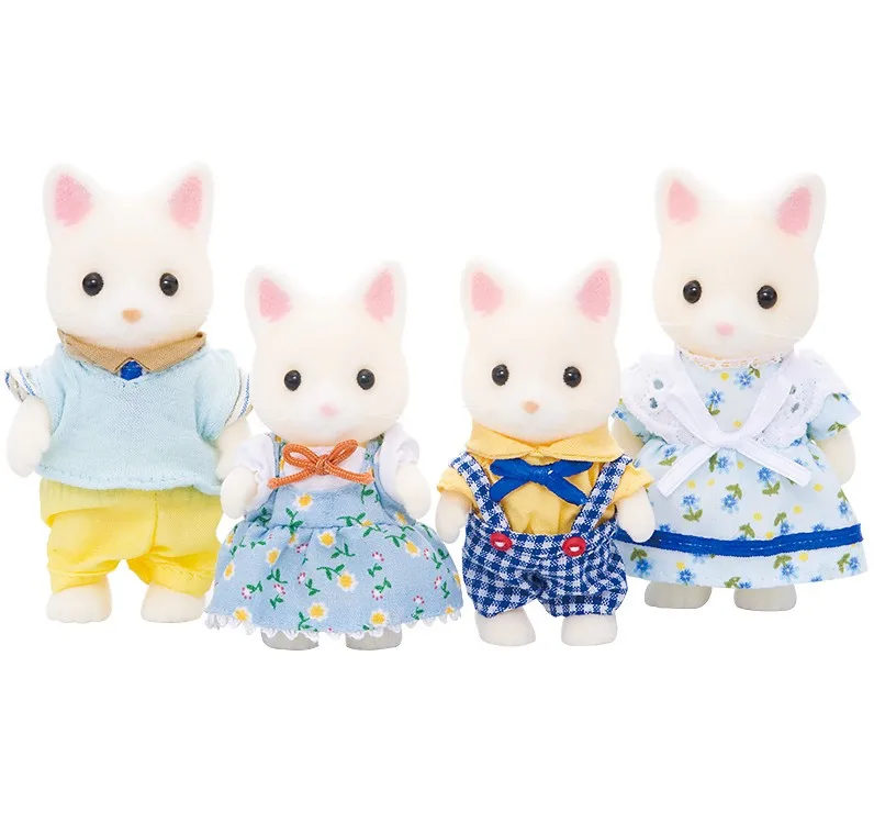 Sylvanian Families Шелковый Кот семейный кукольный домик 4 шт. Набор фигурок для родителей и детей девочка игрушка подарок 4175