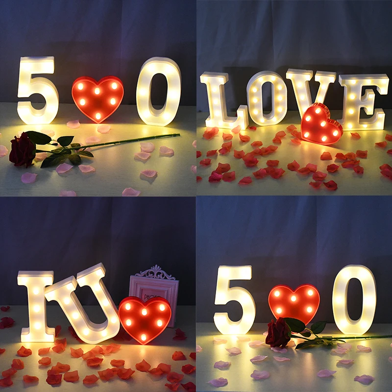 Светящийся светодиодный номер Ночной светильник 26 английские буквы Батарея лампа для Романтическая Свадебная вечеринка украшения ко Дню Святого Валентина креативный подарок