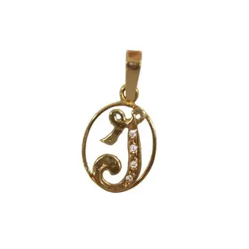 

Yellow gold pendant with initial letter 'I' with cubic zirconia