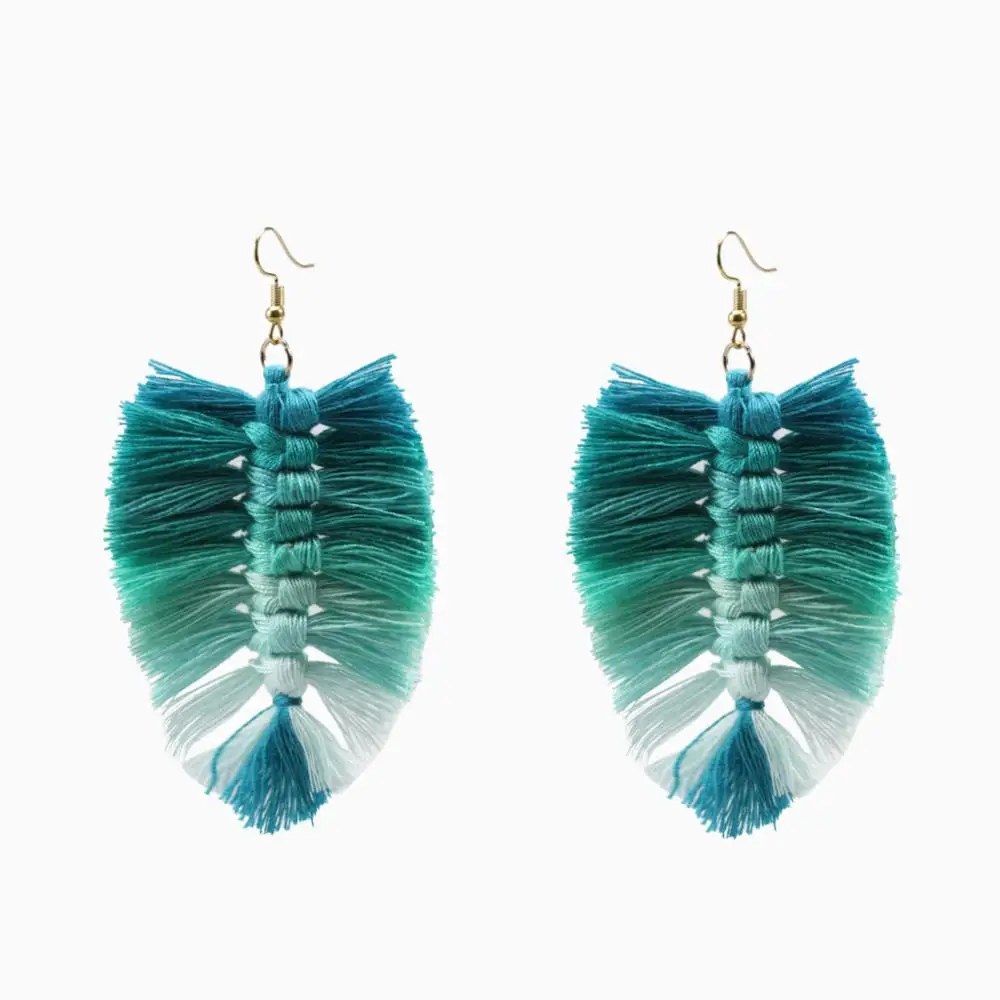 Bohemian Style Leaf Shape Tassel Earrings For Women Fashion Fishbone - Image 3