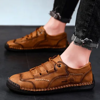 

Spring new men's shoes large size cross-border casual leather shoes men's non-slip flat bottom dad shoes outdoor lace-up shoes