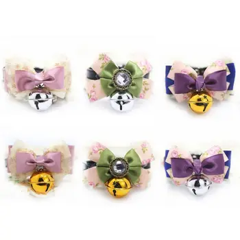 

6 Pcs Double Layer Pet Bow Bell Collar Small Medium Dog Ties Xmas Large Neckties Bow Ties Cat Festival Collar Pet Grooming