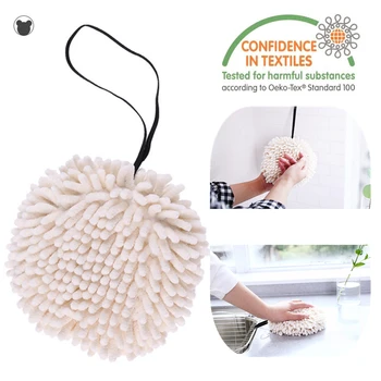 

Bacteriostatic Wipe Hand Towel Ball Kitchen Soft Plush Chenille Hanging towel for Hands Super Absorbent White Towels For Child
