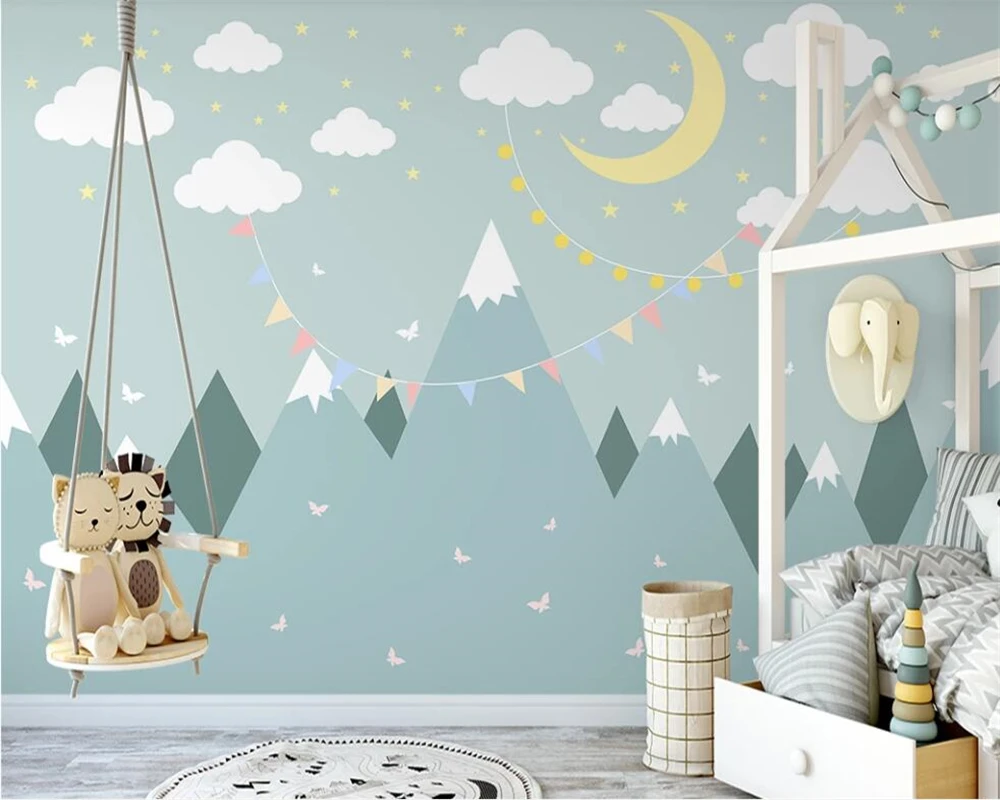 

beibehang Customized simple mountain hot air balloon children's room background papel de parede wallpaper modern Nordic