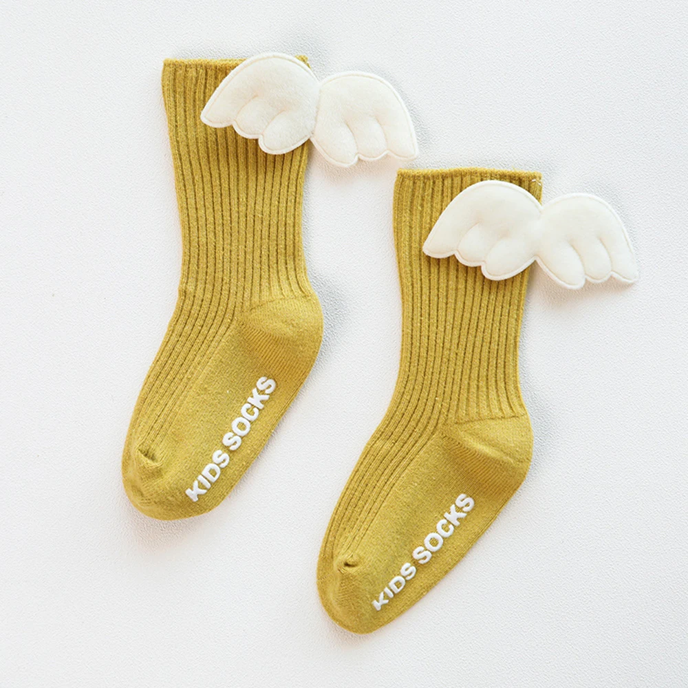 Новые милые детские носки с крылышками гольфы для маленьких девочек, мягкие хлопковые носки для малышей осенне-зимние нескользящие носки, Прямая поставка - Цвет: Цвет: желтый