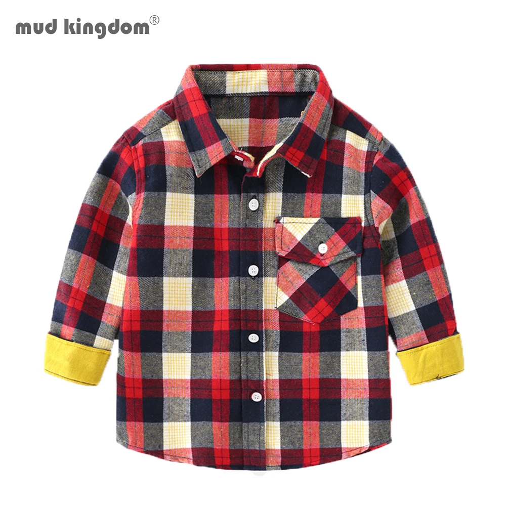 

Mudkingdom Toddler Boys Shirts Long Sleeve Turn-down Collar Gingham Tops for Boys