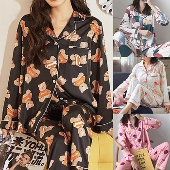 

WENYUJH Women's Pajamas Sets Cute Cartoon Printed Sleepwear Female Two Pieces Shirts +Pants Nighties New Fashion Nightwear Gift