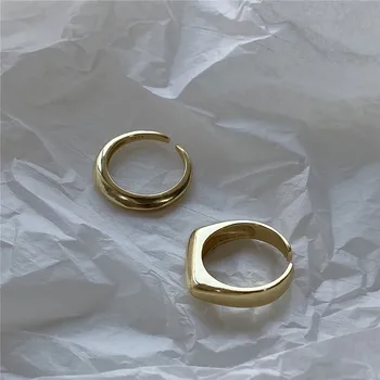 

RUIYI Full 925 Sterling Silver European American Smooth Surface Simple Rings Women Geometric Simplicity Design Irregular Rings