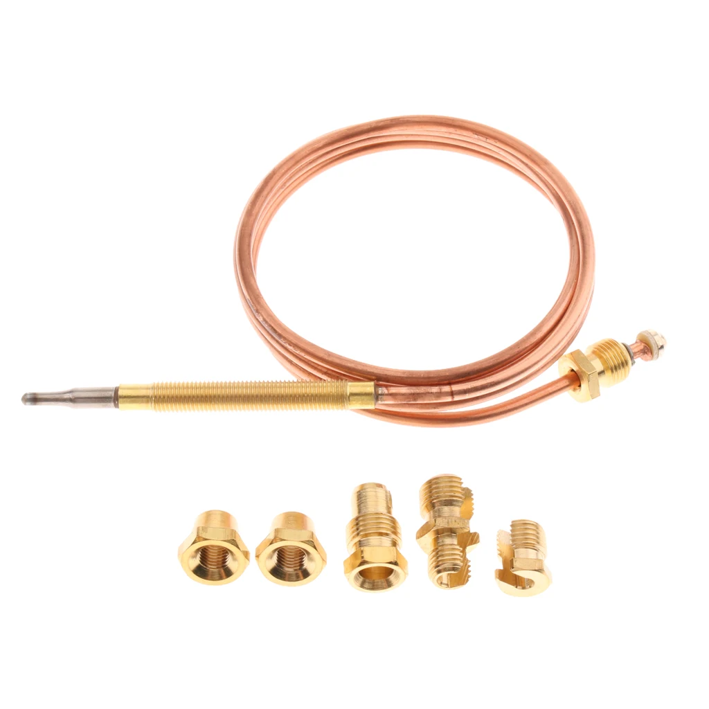 90cm Thermocouple Replacement Set For Gas Furnaces Boilers Water Heaters; Easy to install, 5 pieces adapter nuts included