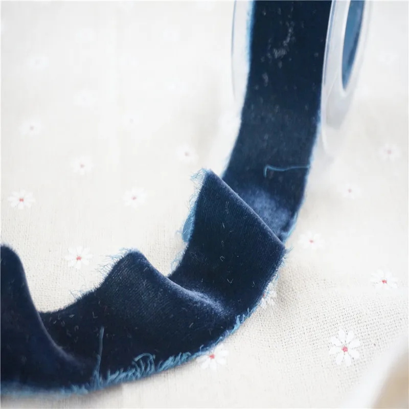 dark blue Ins style 35 мм 50 мм шелковая бархатная потрепанная лента для свадебной упаковки шелковая лента мягкая лента - Color: dark blue
