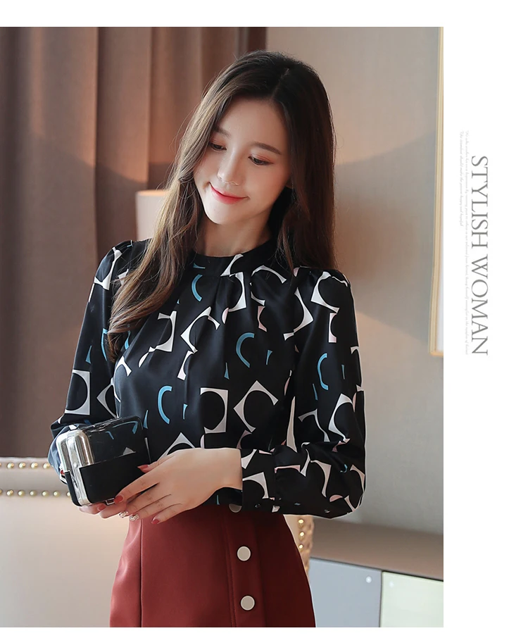 Blusas mujer de moda Женские топы и блузки с круглым вырезом, шифоновая Женская одежда с принтом, рубашки с длинным рукавом, женские топы 6053 50