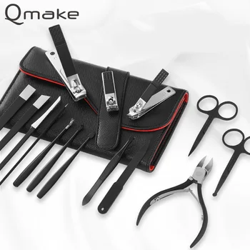 

Qmake 15pcs Stainless Steel Pedicure Professional Nail Clipper Set Cuticle Eagle Hook Tweezer Manicure Beauty Tools Kit PU Bag