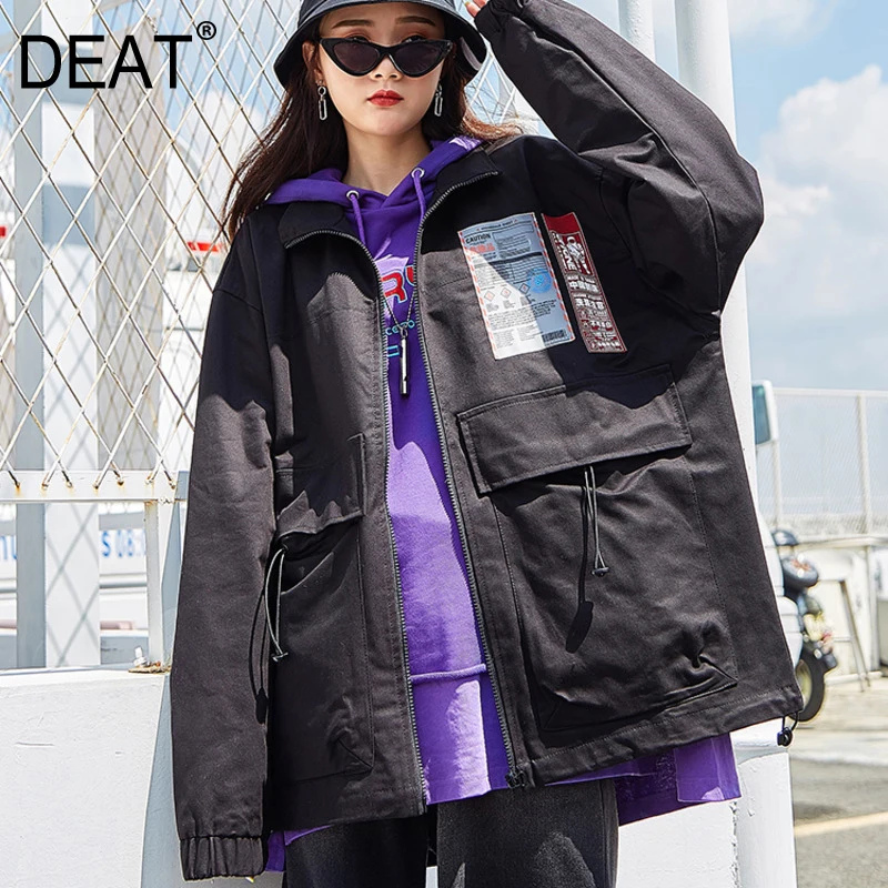 

[DEAT] 2019 New Autumn Winter Hooded Long Sleeve Retro Pockets Solid Color Brief Wild Jacket Women Coat Fashion Tide 13D358