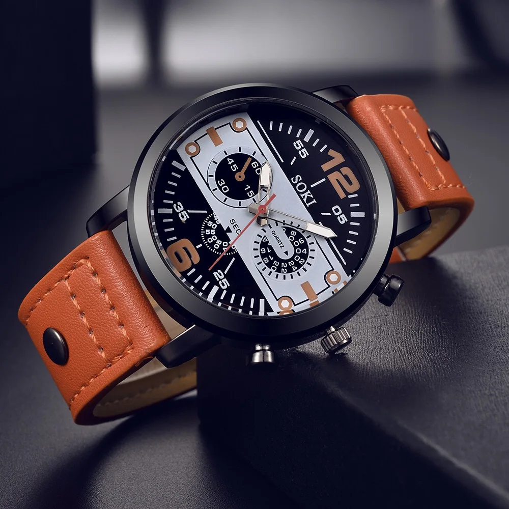 Кварцевые часы для мужчин лучший бренд класса люкс часы спортивные военные часы кожаный ремешок модные бизнес наручные часы подарок для мужчин