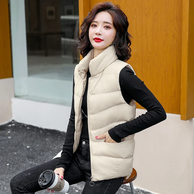 KRCVES Stand Collar Down Cotton Vest Women'S 2023 Autumn Winter New Korean Loose Warm Thickened Fashion Coat Waistcoat Lady