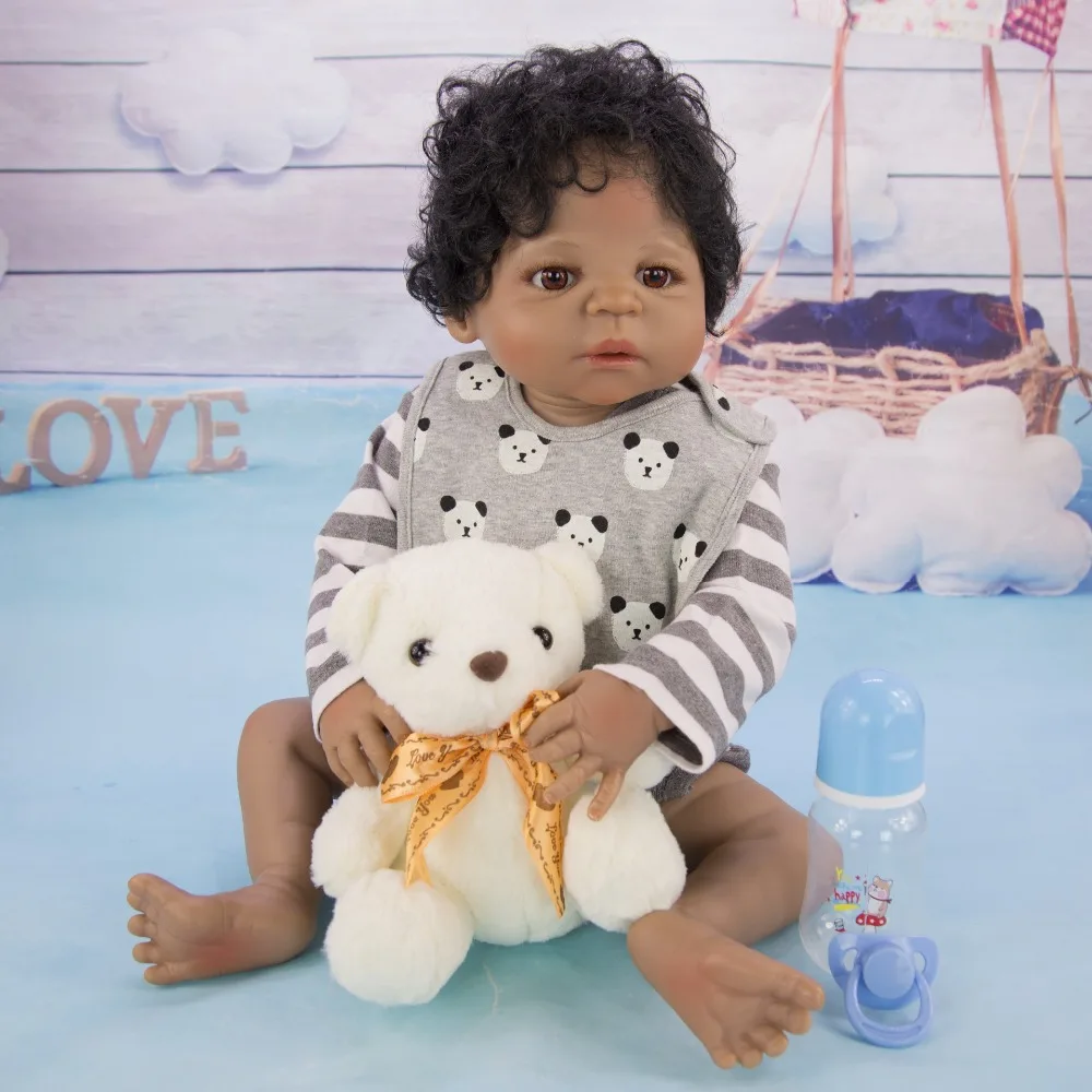 23 дюймов Bebe Reborn куклы младенец мальчик 57 см полный силиконовый винил реалистичный Новорожденный ребенок черная кожа подарок на день детей