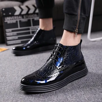 

famous brand men casual party nightclub dresses patent leather boots carving brogue shoes flat platform bullock shoe ankle botas