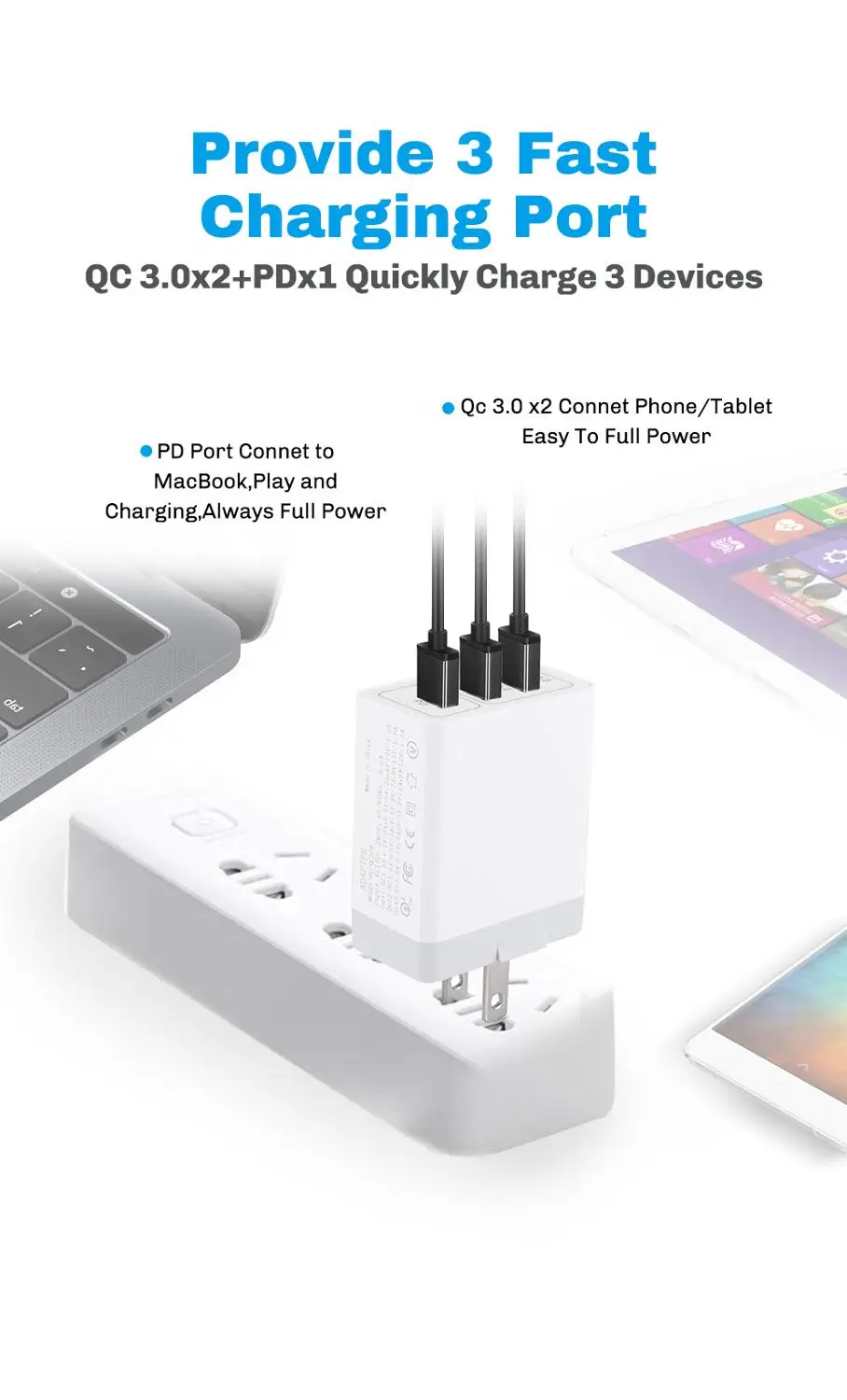 Быстродействующее зарядное устройство Qc 3,0 PD 3,0 с 3 портами для iPhone XR XS MAX MacBook, быстрое зарядное устройство для мобильного телефона, 36 Вт, настенное зарядное устройство для планшета samsung S9