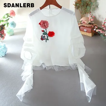 

Women's Blouse Fashion Personality Half Sleeve Cotton High-Waisted Temperament Short Shirt Ladies Blouse Summer Tops Blusas