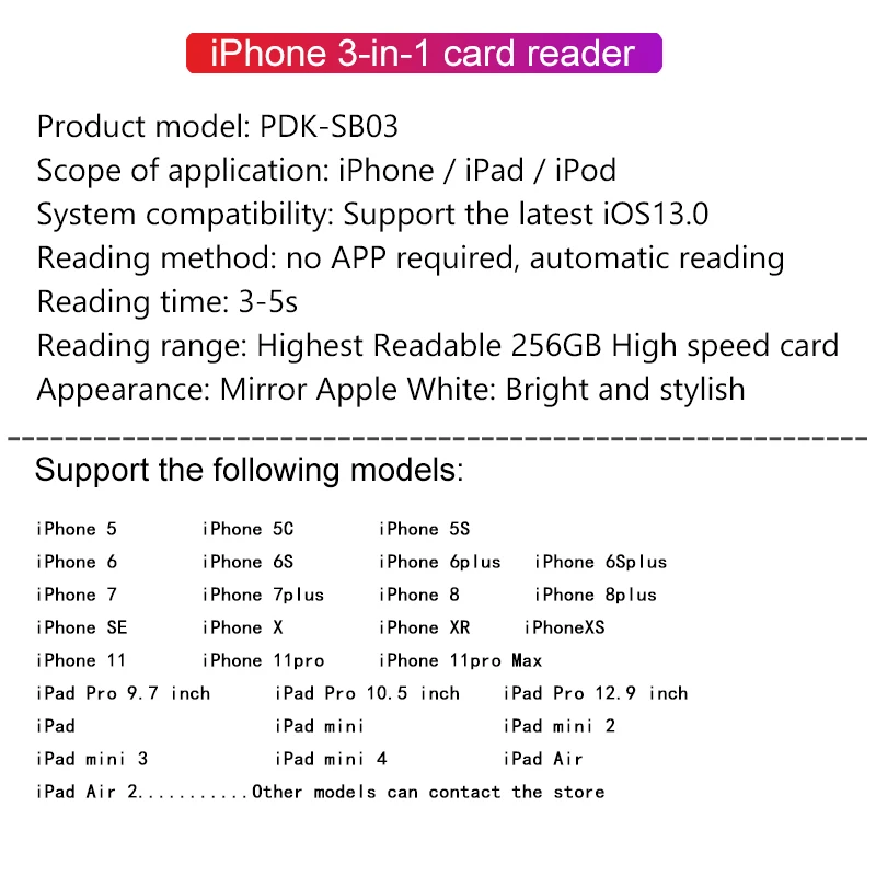 Кардридер для карт micro SD TF CF адаптер смарт камеры Lightning карта памяти iPhone iPod Apple