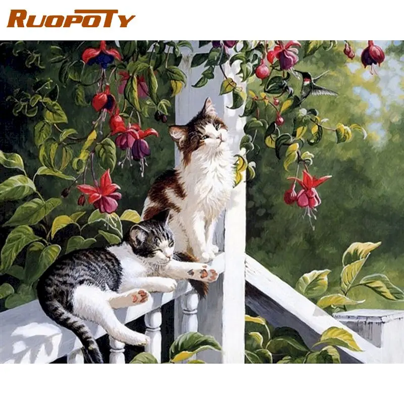 

RUOPOTY Cat Animals DIY Painting By Numbers Acrylic Calligraphy Painting Wall Art Picture For Home Decoration