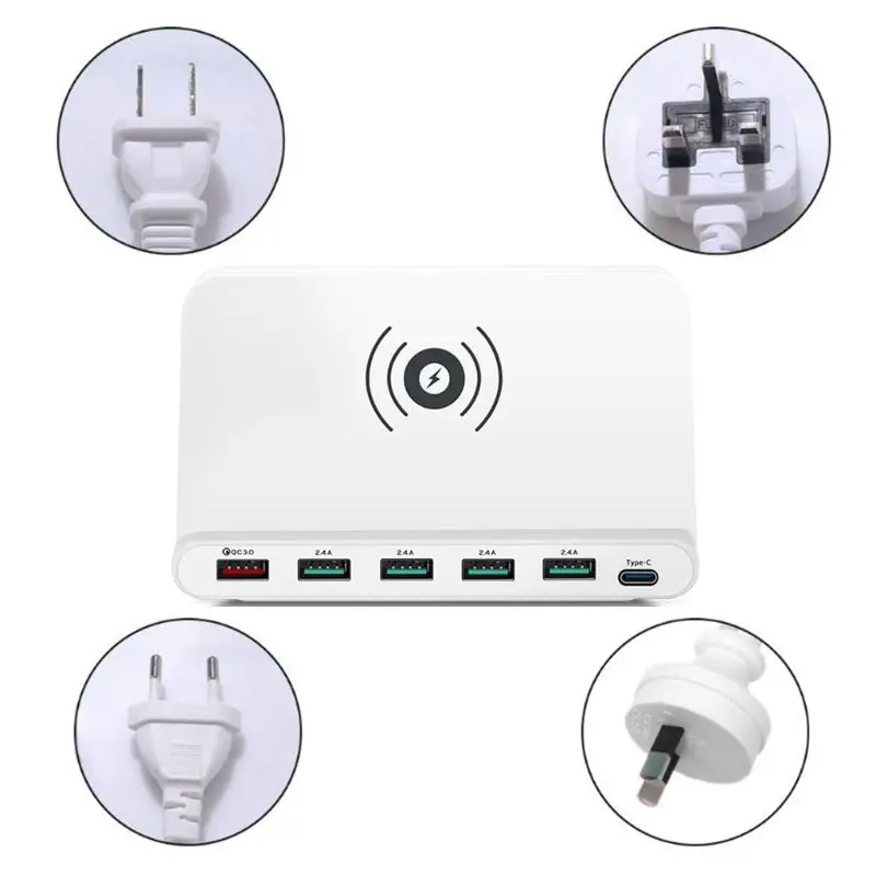 Универсальная Быстрая зарядка 3,0 5x usb type C PD 18 Вт адаптер питания Qi Беспроводное зарядное устройство для мобильного телефона быстрое зарядное устройство Подставка держатель станции